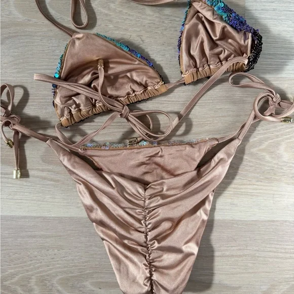 Beach bunny Sequin Bikini Set - Blue Size Small - Picture 2 of 4